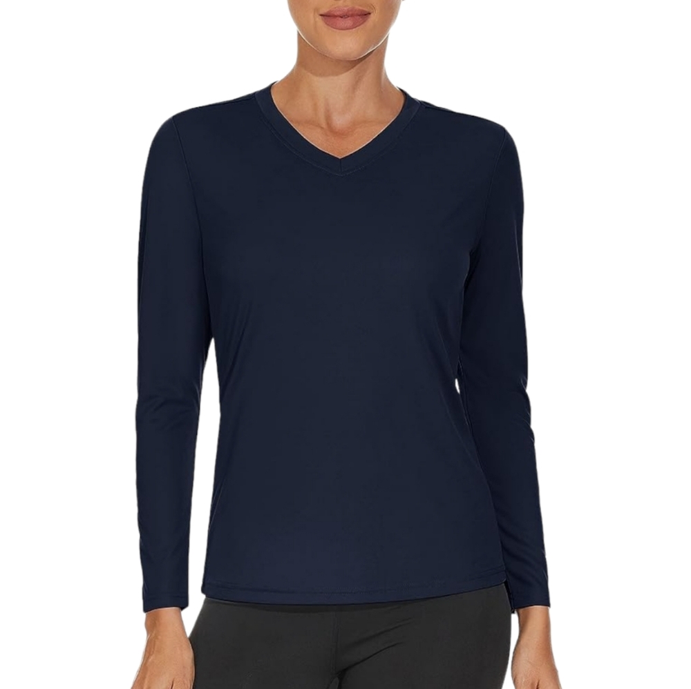 Animal Den Women's Navy Blue Long Sleeve V-Neck T-Shirt, Size Medium